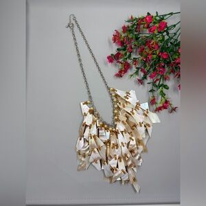 Genuine Shell Chandelier Style Statement Necklace in White & Gold
